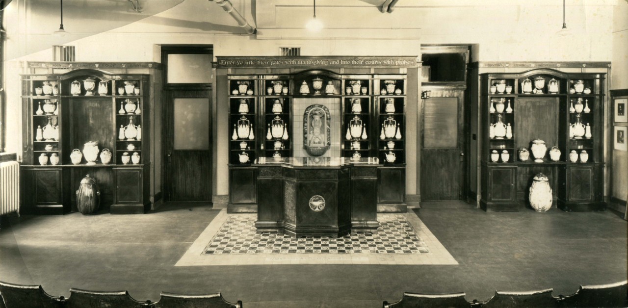 Dr. Fisher's lecture room with Cantagalli Jars.